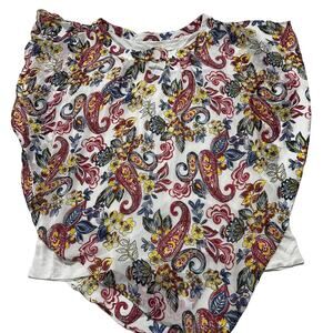 Sonoma Top Women XXL White Blue Pink Floral Lined Sheer Overlay Boho Colorful